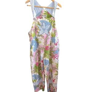 FAITH by Celia Forrester 90s Vintage Pastel Floral Beaded Ankle Length Overalls